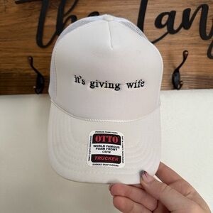 OTTO White Trucker Hat with “it’s giving wife” Embroidered Text
